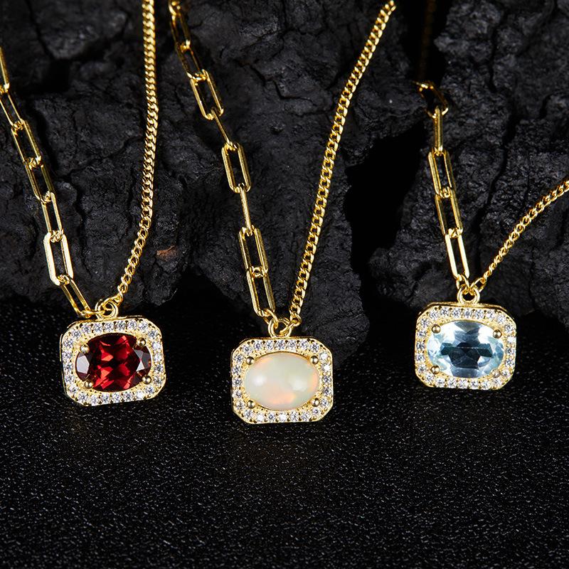 Vintage Small Fresh Color Treasure S925 Sterling Silver Inlaid With Natural Opal Jewelry Necklace Women'S Non-Fading Versatile Collarbone Chain