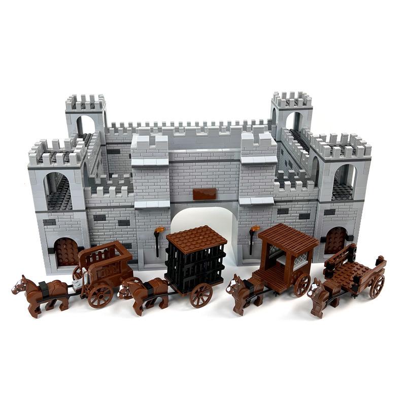 MOC building blocks Ancient castle walls, gate towers, corner towers, carriage building blocks