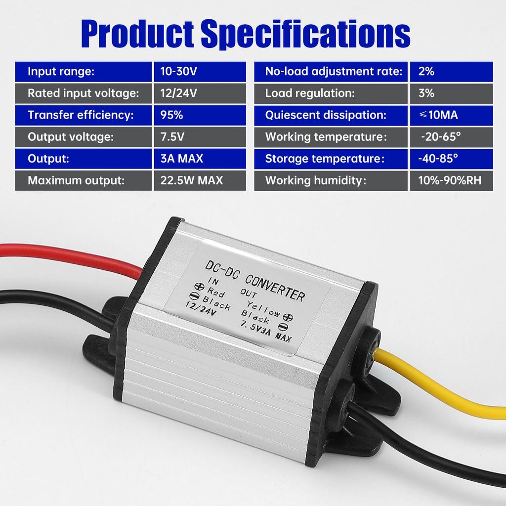 DC /24V - 7.5V Voltage Converter DC 10-30V to 7.5V 3A 22.5W Maximum Power