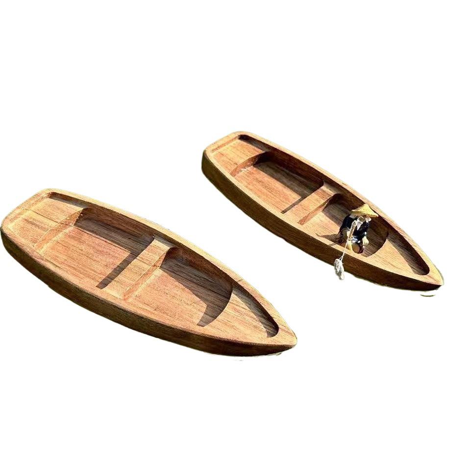 Retro Solid Wood Boat Model: Floating Fish Tank Ornament & Home Decor Toy