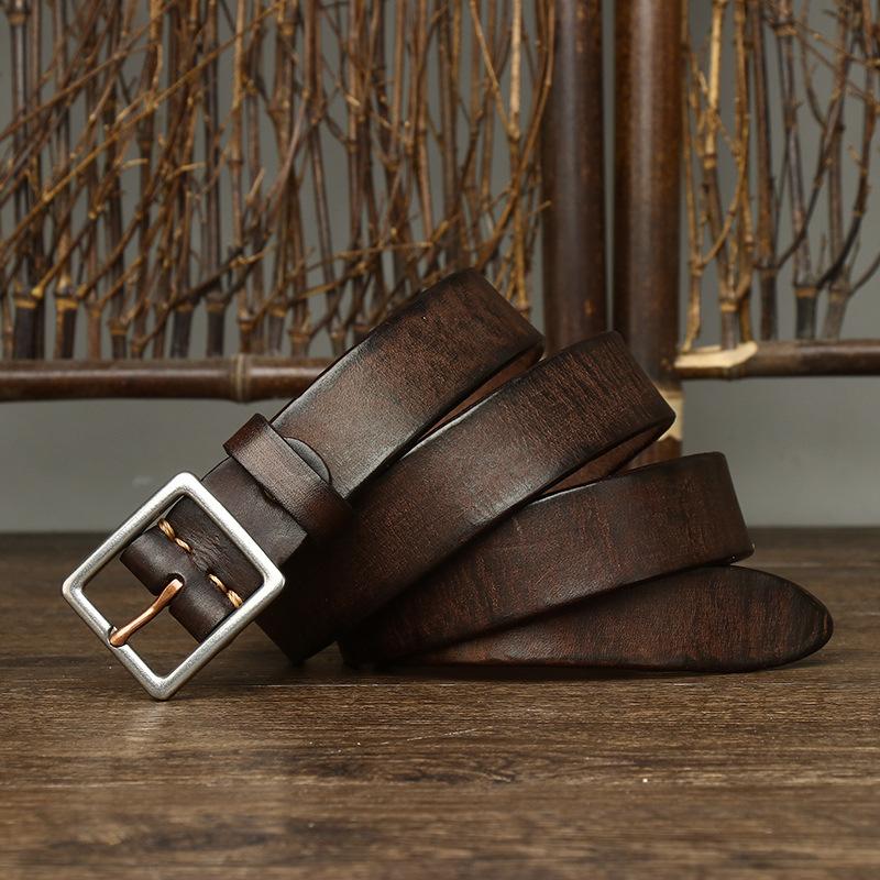 Curea Versatilă de Modă Spălată Retro pentru Femei din Piele Naturală, Oțel Inoxidabil, Piele de Vacă Pură, Curea pentru Femei