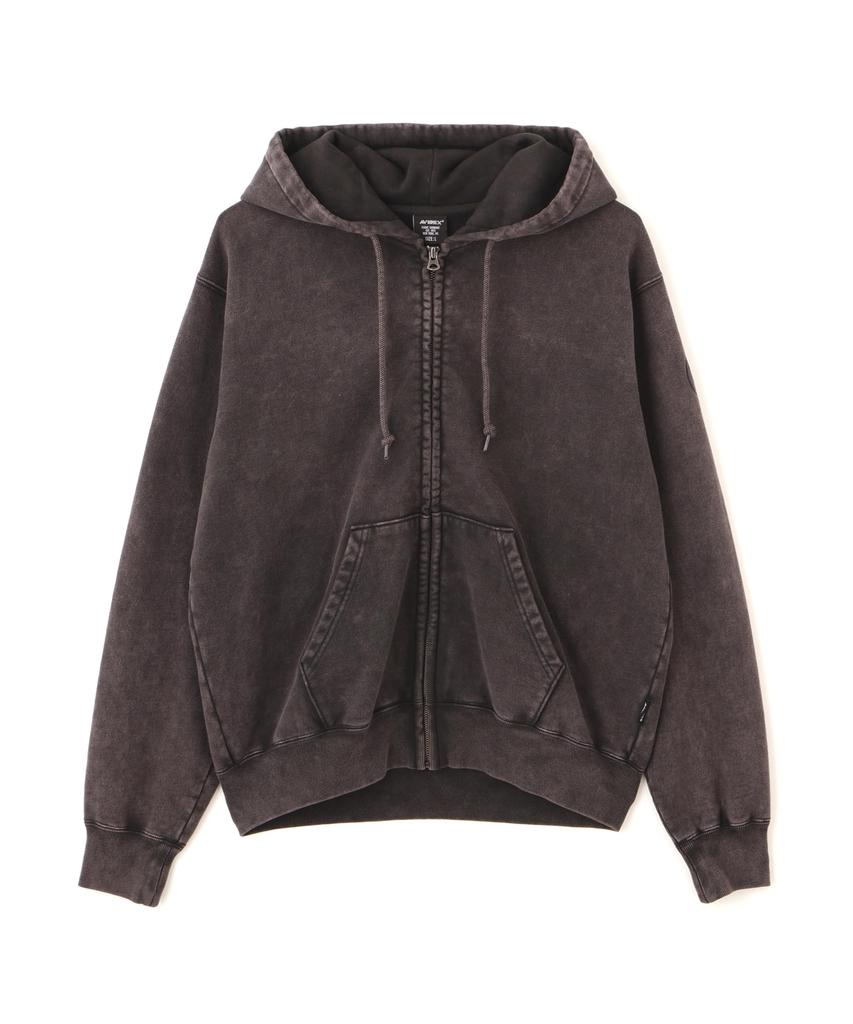 AVIREX Acid Wash Zip Up Hoodie Men's M 410 Charcoal 783-6131001