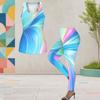 Women Plus Size Two Piece Set Scoop Neck Sleeveless Longline Tank Top Fitted Colorful Printed Pants