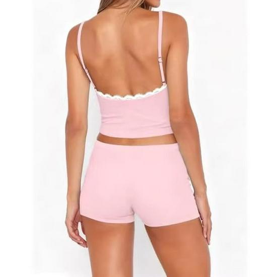 2026 Trendy European & American Women's Spaghetti Strap Sexy Two-Piece Shorts Set