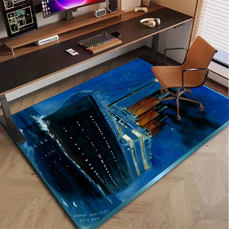 Titanic Polyester Tapijt, Zacht Binnentapijt voor Kantoorstoel, Woonkamer, Computerbureau - Decoratief Huiswerkplek Tapijt Ontwerp