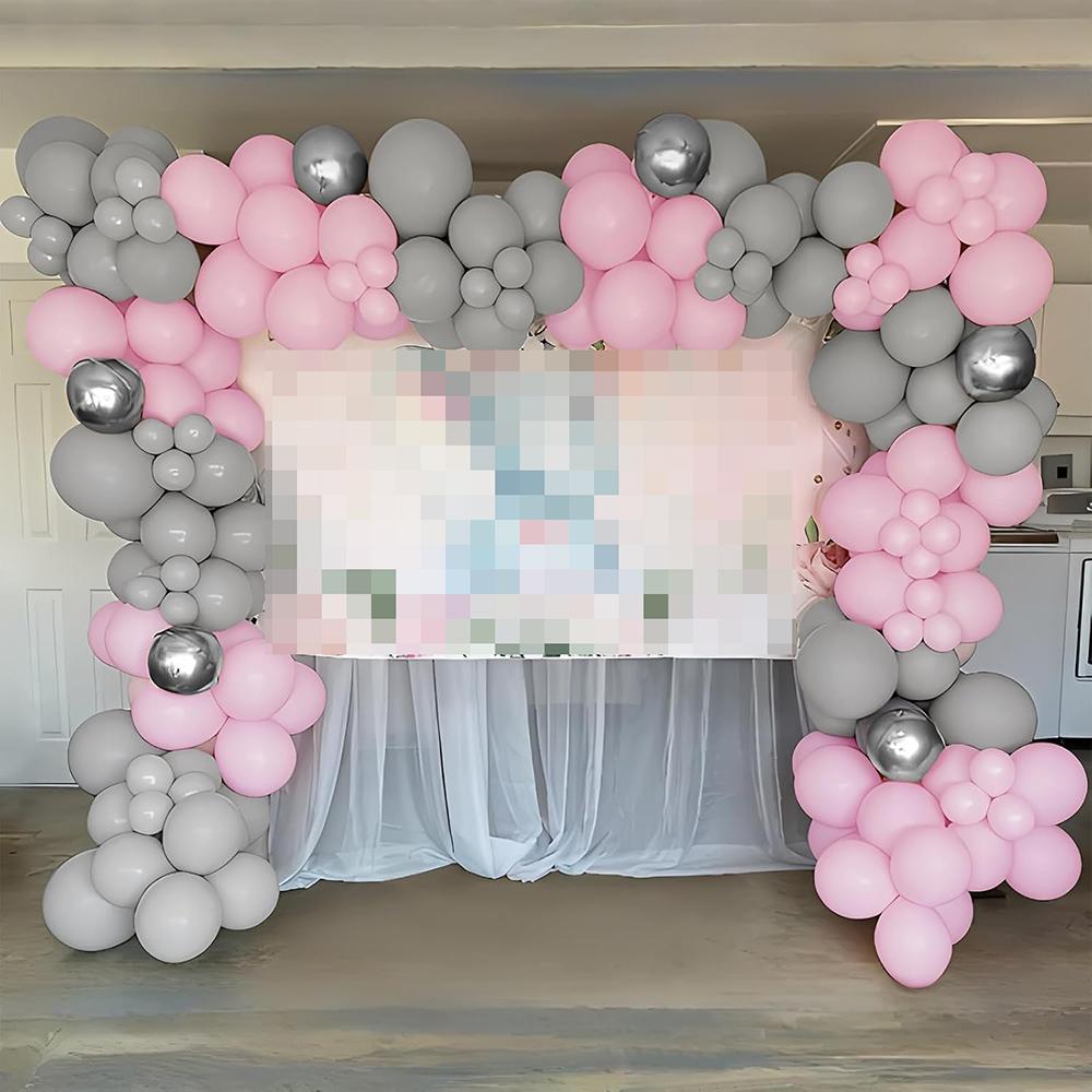 154pcs Pastel Pink Grey Balloons Garland White Silver Ballon Arch Kit Birthday Party Baby Shower Gender Reveal Decoration Globos