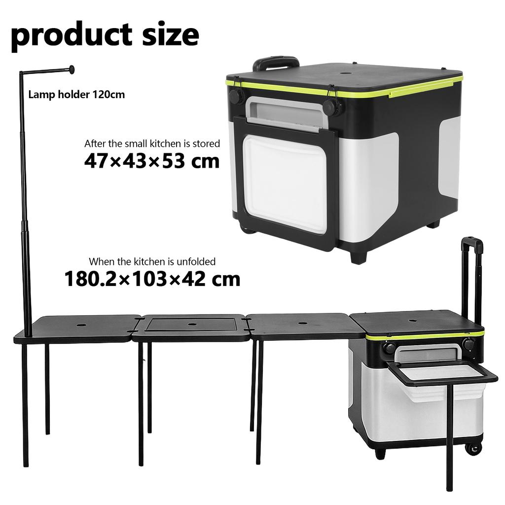Rolling Master Cook Station with Wheels Folding Overland Camping Kitchen Table with Light Poles for Tailgating BBQ Picnic RV