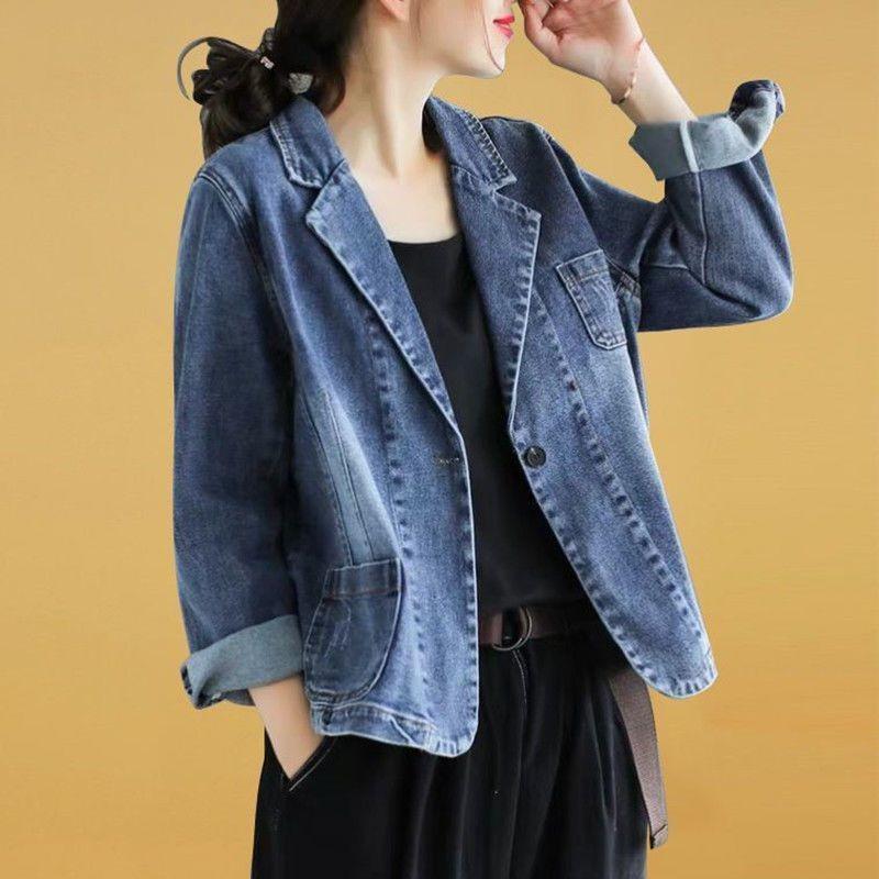Women's Plus Size Stylish Denim Jacket - Versatile Casual Short Suit for Spring and Autumn