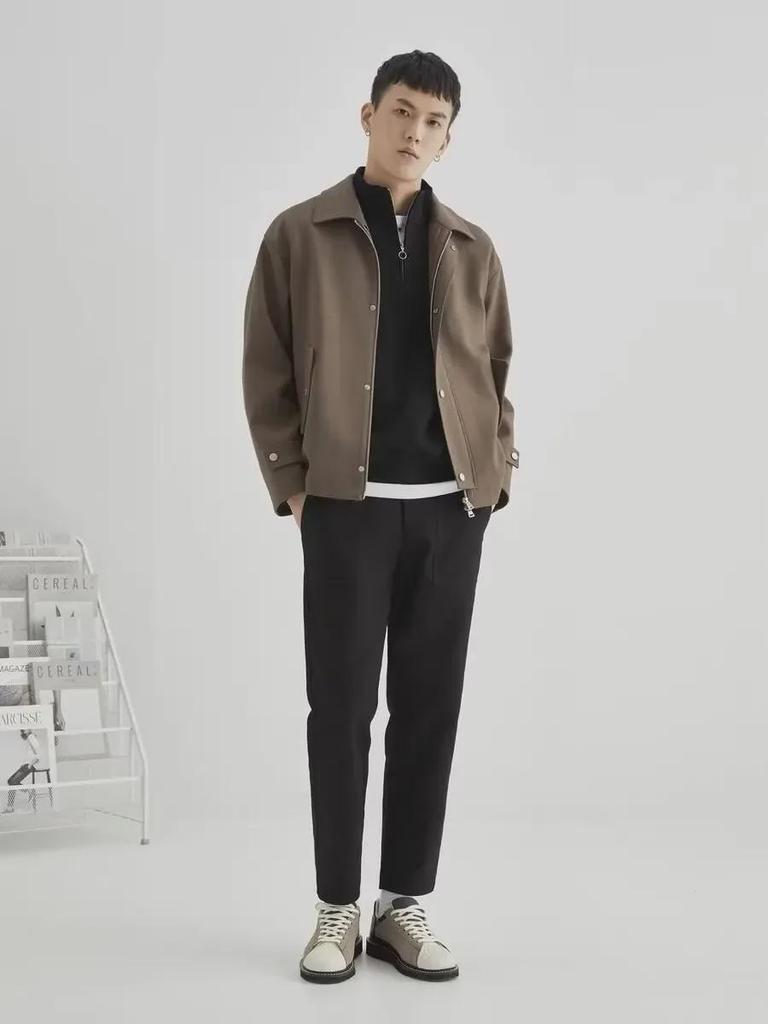 Pull Homme Japonais Rétro Gaufre Laine Demi-Zip 2023, Mode Printemps/Automne.