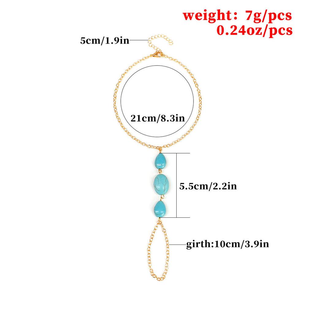 European, American, Retro Style, Water Drop Turquoise Oval Turquoise Beaded Handmade Finger Anklet