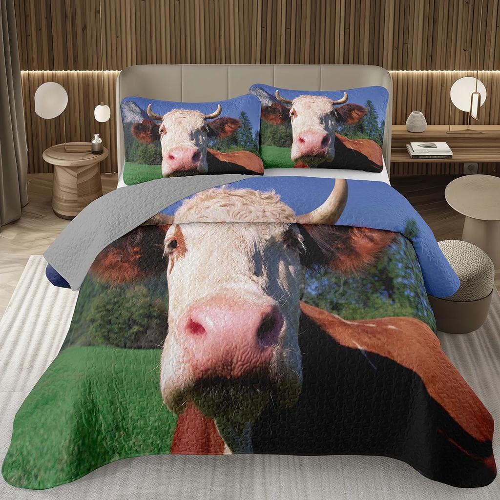 Cute Milk Cow Bedspread Set Twin Queen King Size Farm Animal Print Quilt Set Farmhouse Coverlet Set For Boys Teen Bedroom Decor