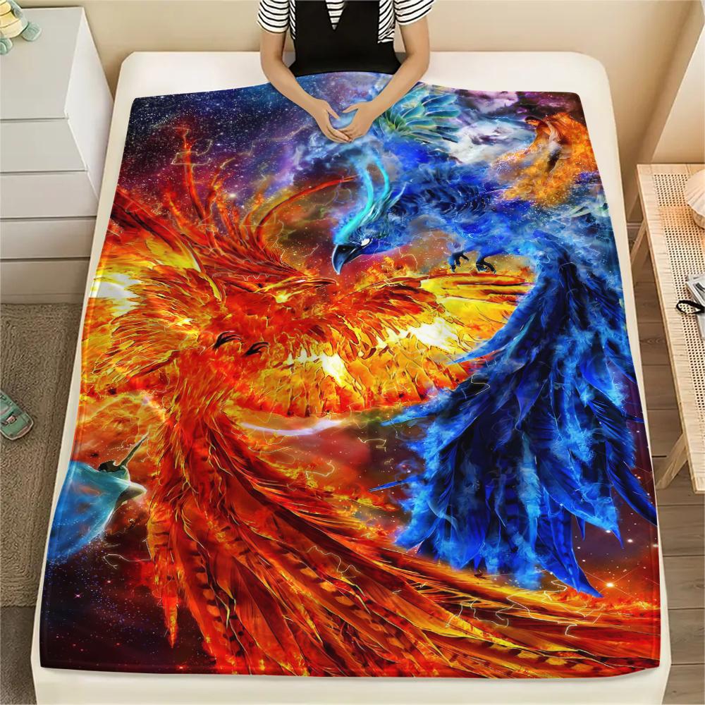 1Pc Phoenix Print Flannel Blanket, High Quality Comfortable for All Seasons, Home Decor, Warmth and Comfort, Perfect for Gifts