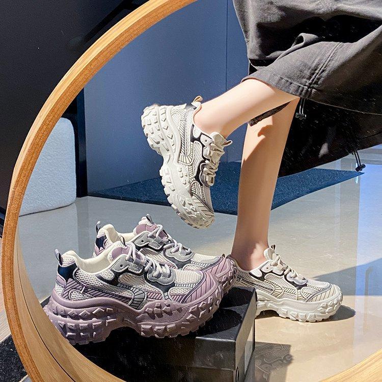 Pineapple durian thick-soled heightened foreign style and thin mesh breathable dad shoes women's summer leisure sports 2025