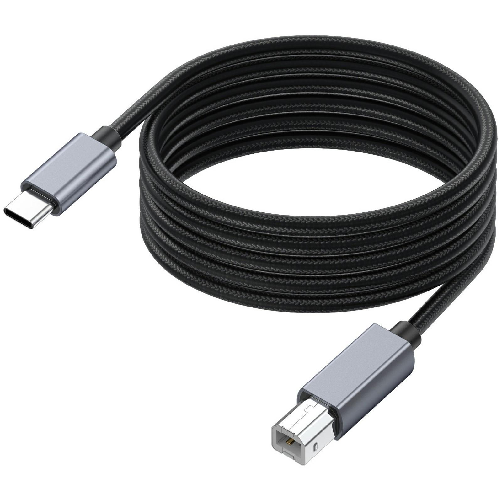 

1.8m USB B to USB C Printer Cable Nylon Cord Compatible with MIDI Keyboard DAC DJ Controller As Shown A