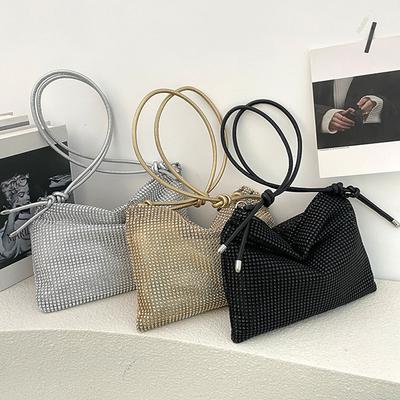 Women Diamond Shoulder Bag Chic Sparkle Satchel Clutch Elegant Fashion Tote Handbag Zipper Strap Adjustable Formal Dressy Purse