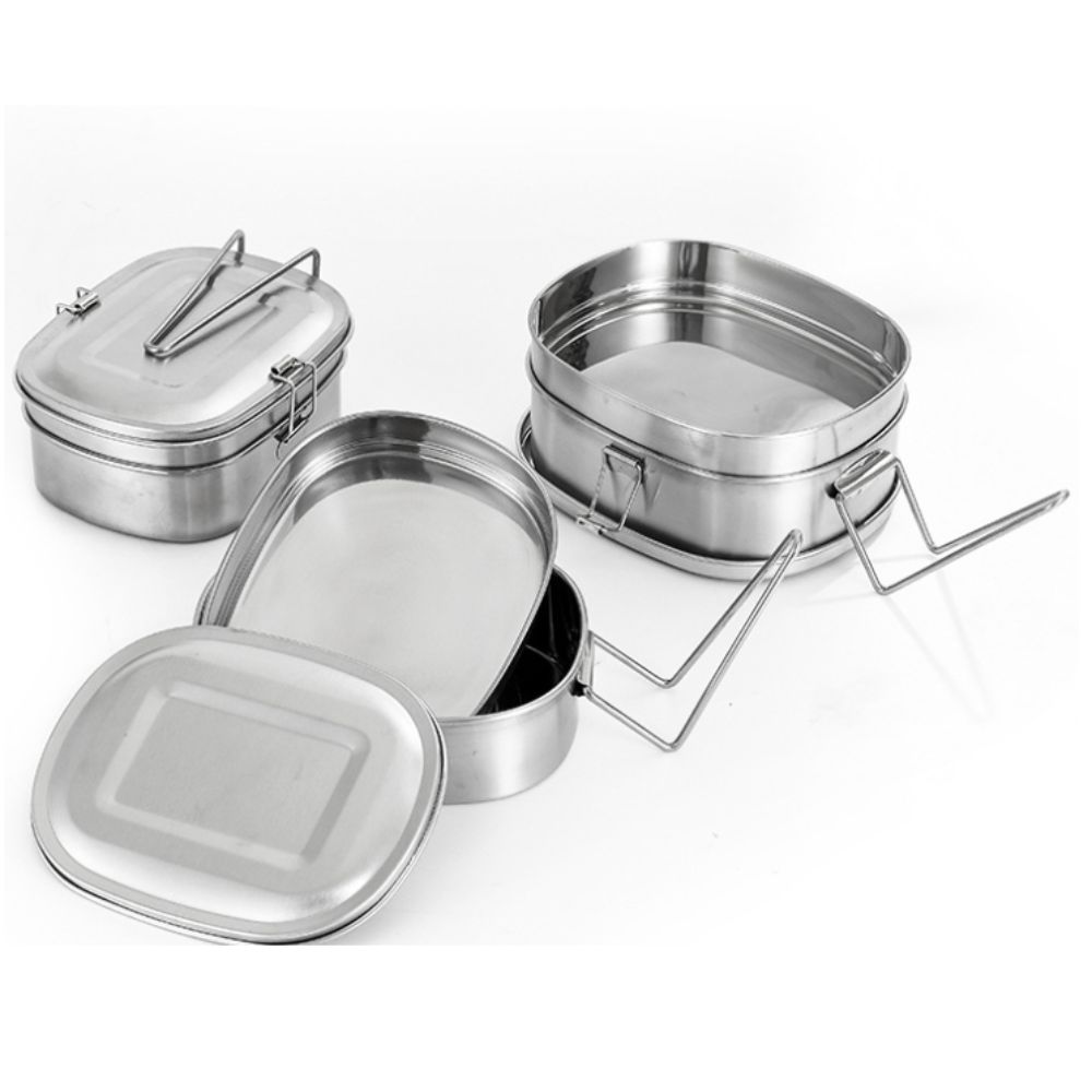 Rectangular Food Container Foldable Handle Food Storage Box Stainless Steel Lunch Box  Canteen