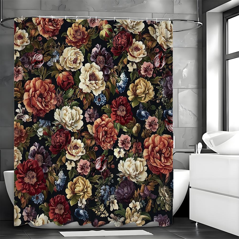 Spring Flower Shower Curtain, Bathroom Decorative Shower Curtain, Waterproof Shower Curtain with Hooks