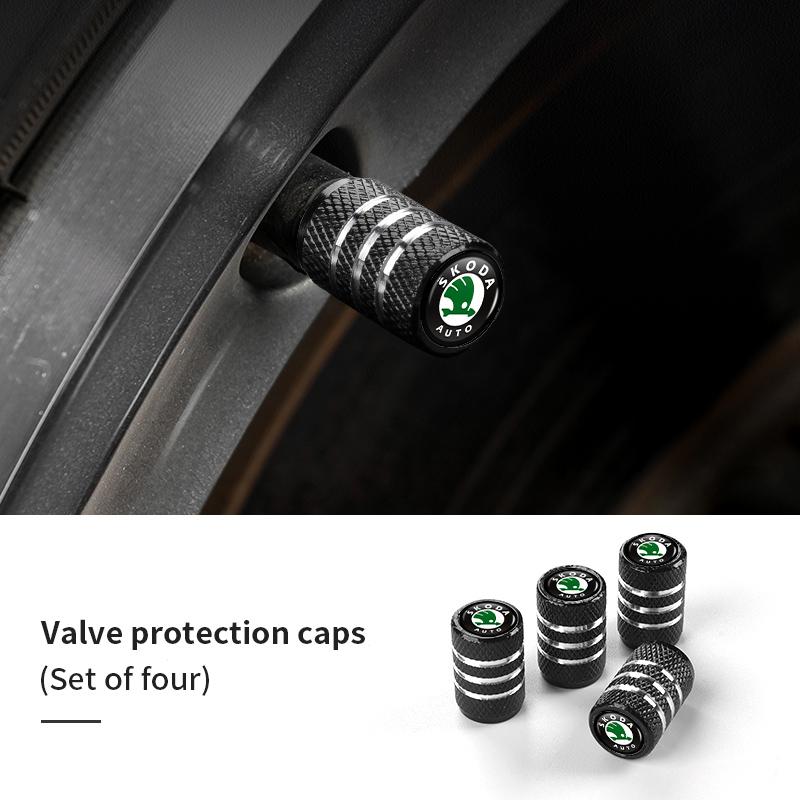 2025 New 4pcs Knurling Car Wheel Tire Valve Dustproof Protection Cap For Skoda Roomster Citigo Enyaq VisionS Derivative Yeti Sca