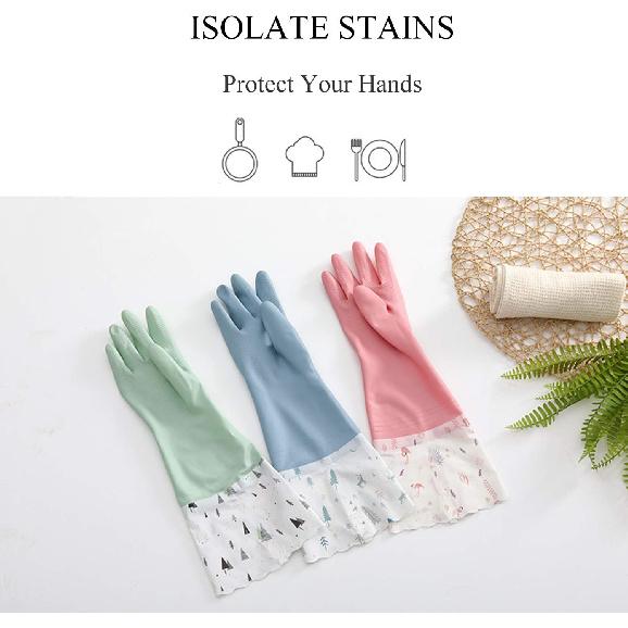 Reusable Waterproof Household Rubber Cleaning Gloves, Long Cuff, Thin Dishwashing Gloves 3-Pairs (3 Morandi Long)