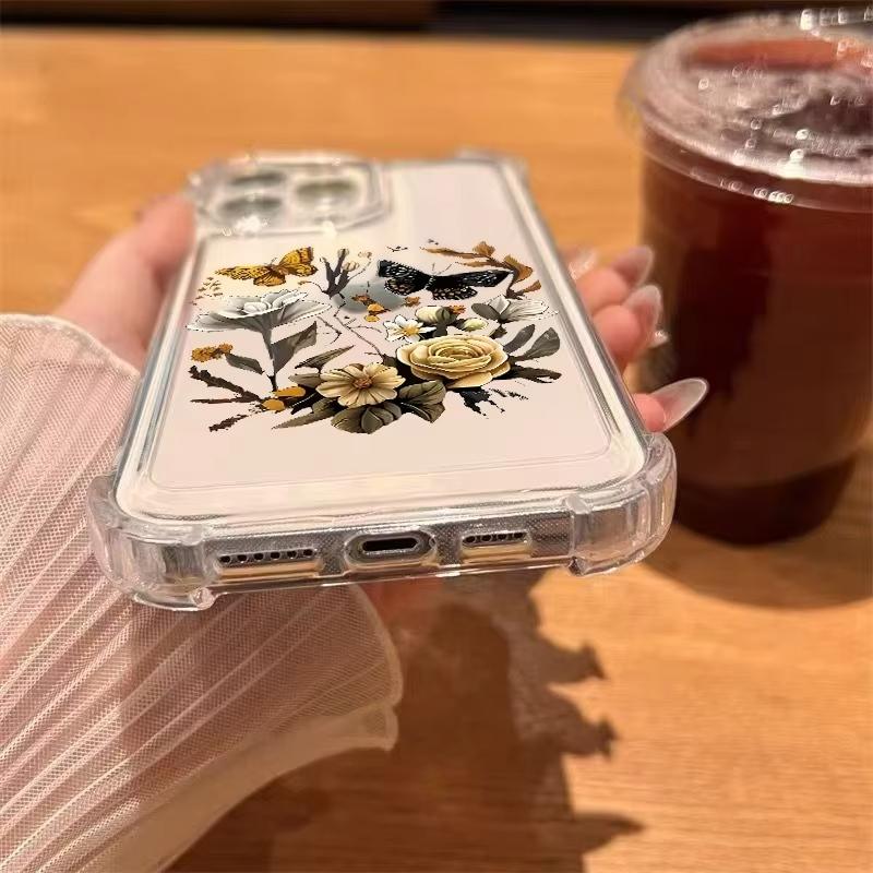 Flowers & Otter Pattern Transparent Phone Case For iPhone 17 11 13 12 14 15 16 Pro Max XS XR 15 16 Plus Shockproof Soft Cover