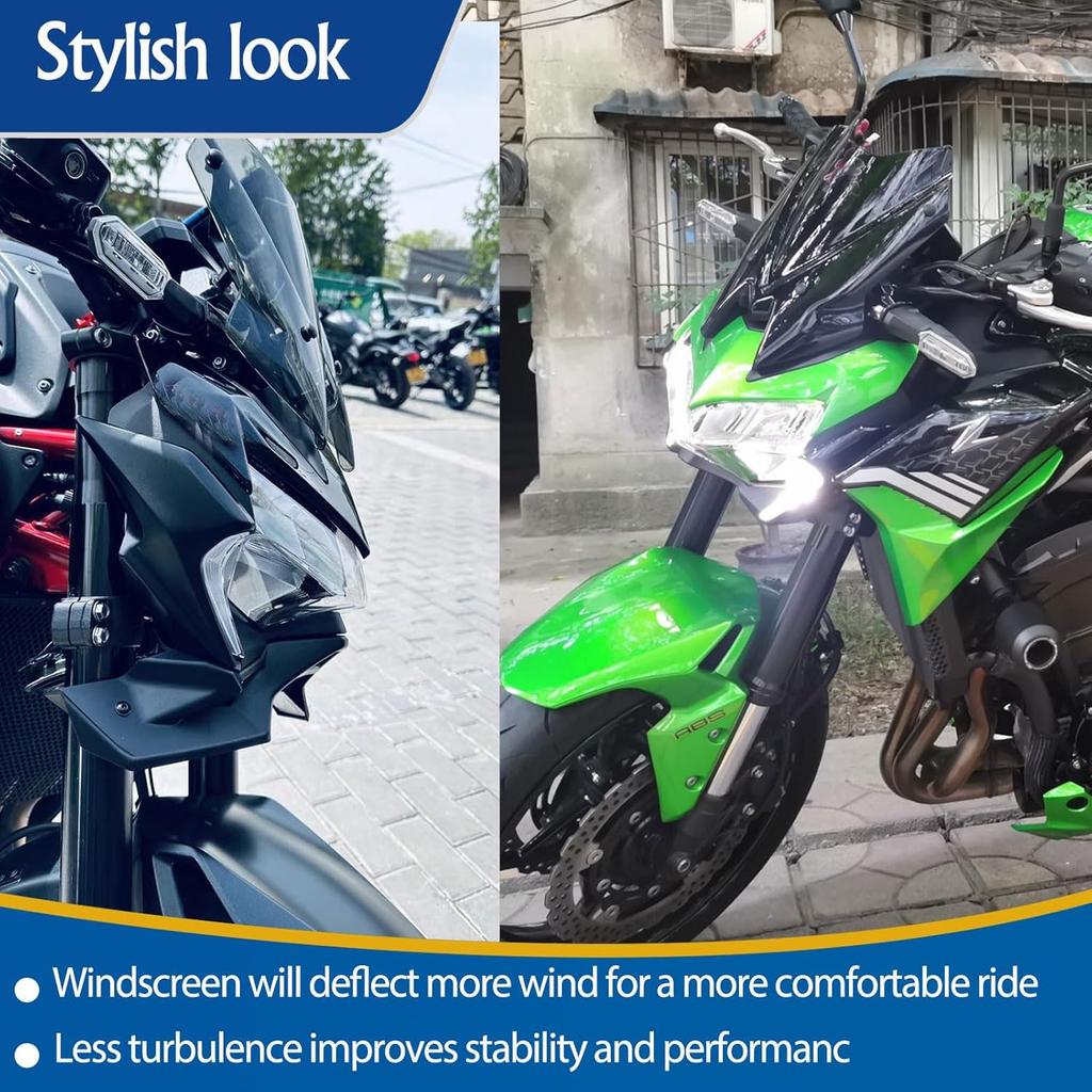Motorcycle Windshield Wind Deflector Windscreen Front Flyscreen Fairing fit for Ka-wa-sa-ki Z900 Z-900 Z 900 Accessories 2020 2021 2022 2023 (Dark