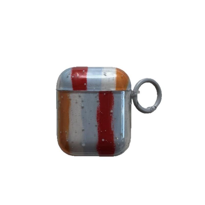 INS Semi-transparent Red and Green Striped AirPods 1 Generation Earphone Case for AirpodsPro 1st Generation Bluetooth Headset