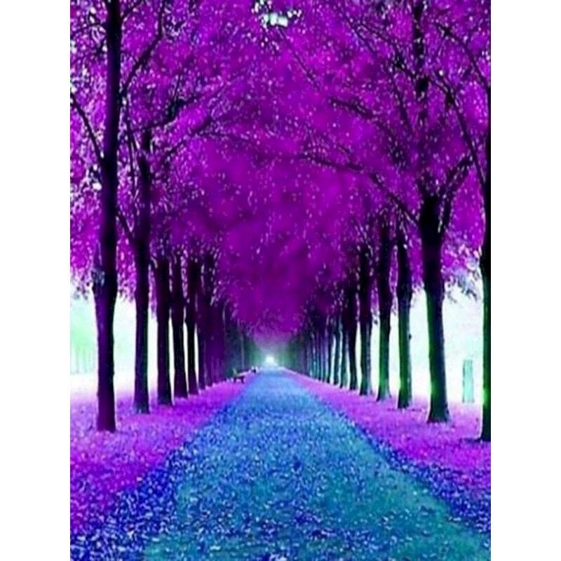 5D DIY Diamond Art Painting Purple Landscape Full Drill Round Diamond Embroidery Road Diamond Mosaic Layout Home Decoration Kit