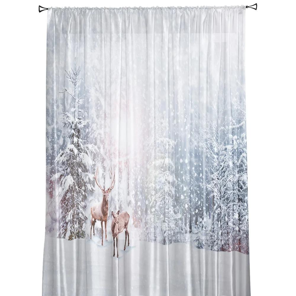 Schnee Winter Weihnachtsbaum Frost Hirsch Tüll transparente Vorhänge für Wohnzimmer Dekor Fenster Vorhang für Schlafzimmer Voile Organza Vorhänge