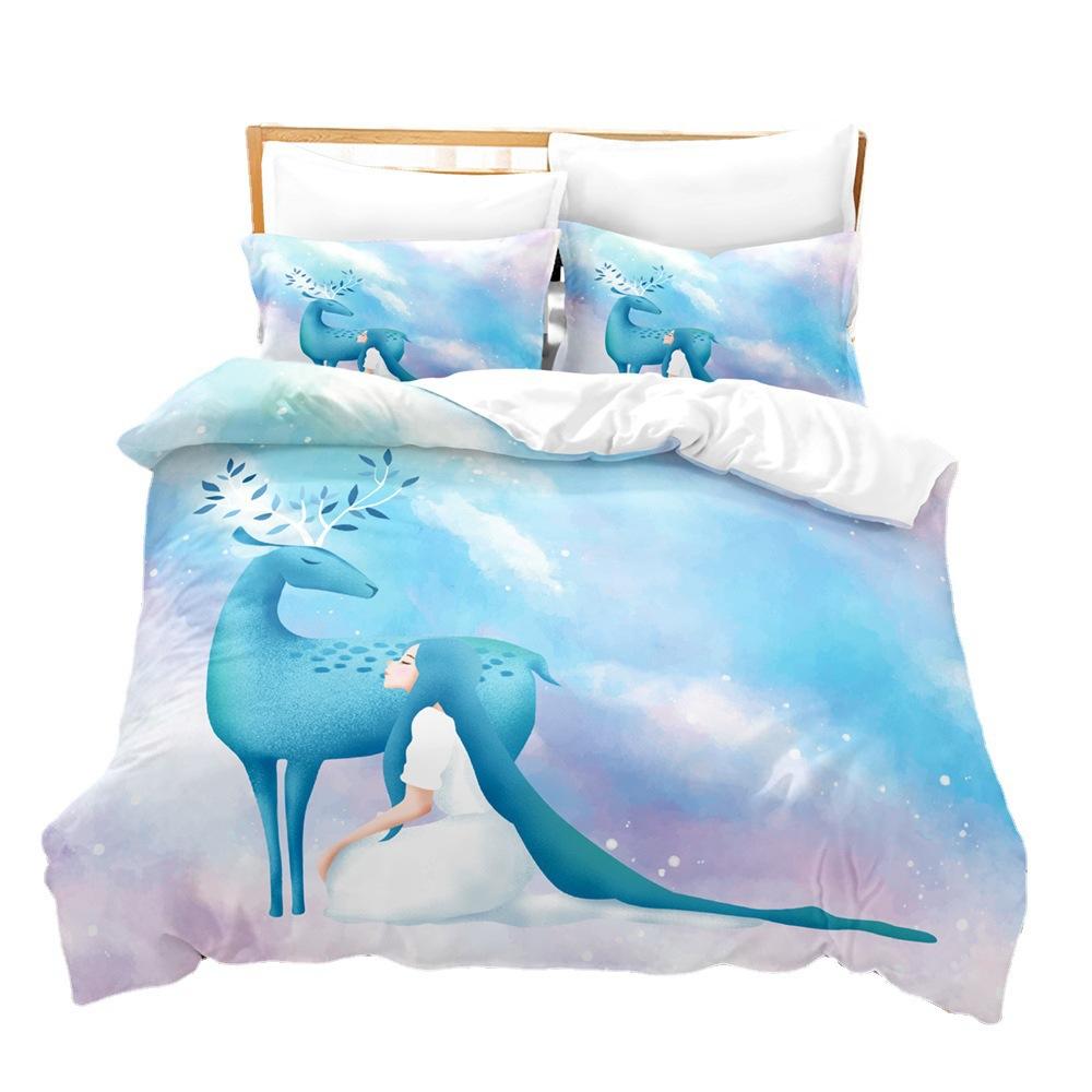 Elk Bed Three-Piece Set 3D Digital Printing Quilt Cover Pillowcase