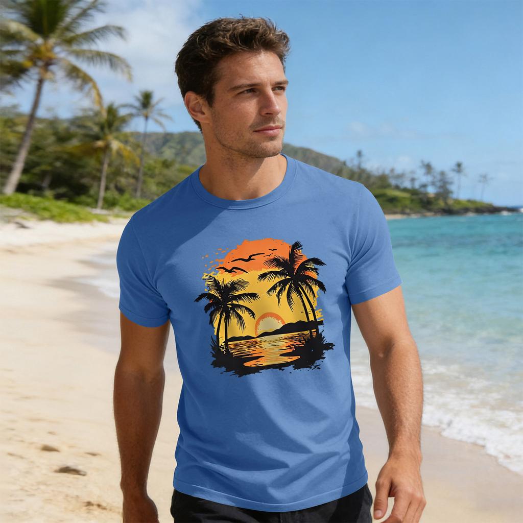 Top Masculino Estampa de Férias Gola Redonda Manga Curta Casual Esportivo