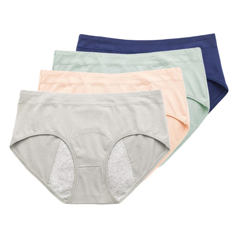 4 Pack Women Cotton Mid Waist Period Panties Leakproof Breathable Comfort Briefs Ladies Underwear