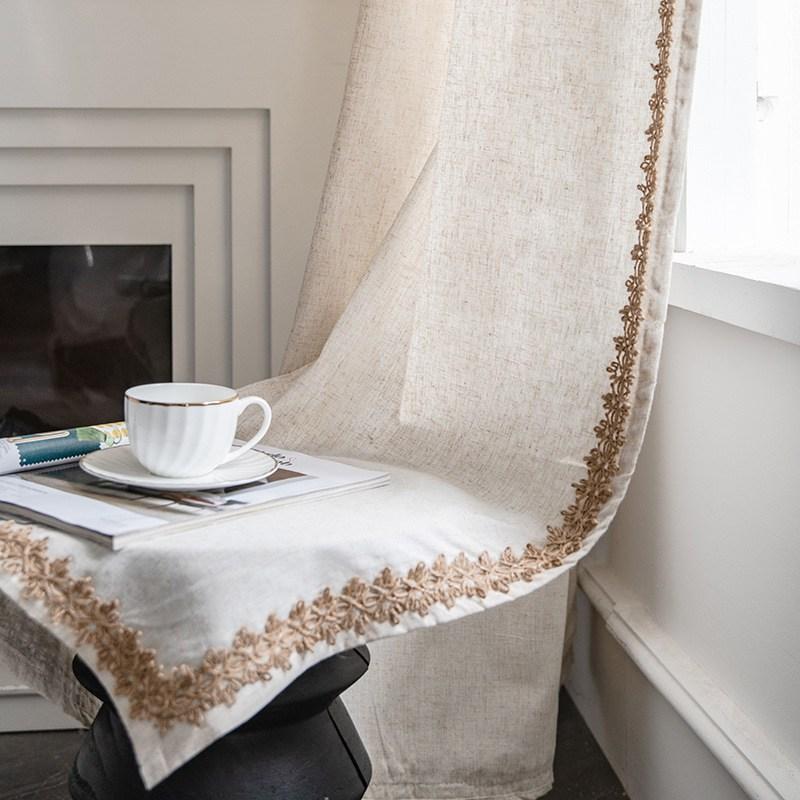 Linen Curtain Country Style Window Hanging Blackout Lace Tassel Curtains for Living Room Bedroom Easy Drape Dector for Window