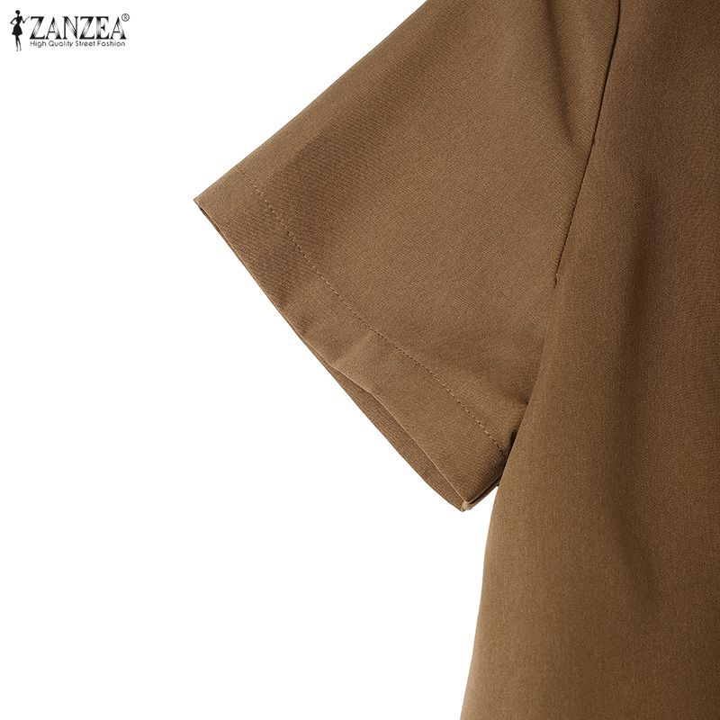 ZANZEA Kvinner Casual Turn Down Krage Sommer Kortermet Kjole