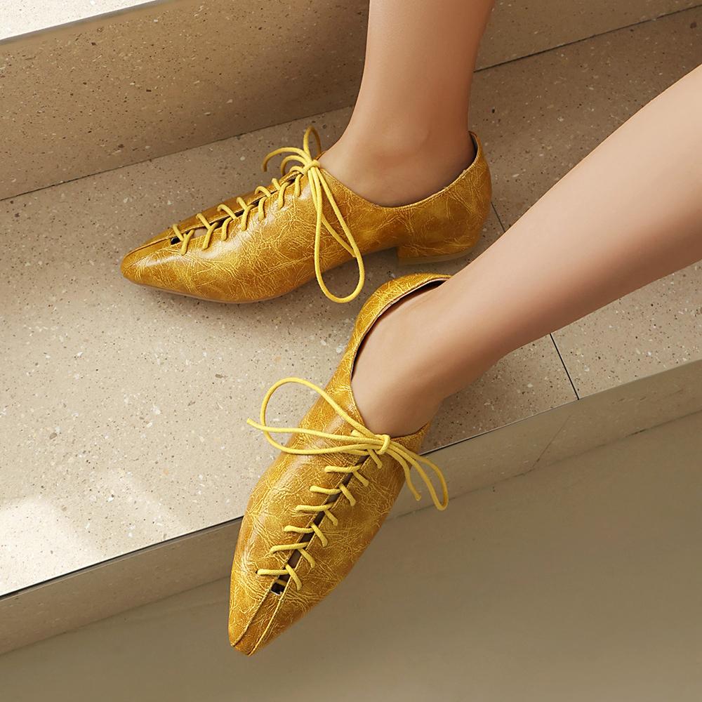 Apricot Women Oxford Pumps Lace Up Low Block Heels Lady Casual Shoes Big Plus Size 45