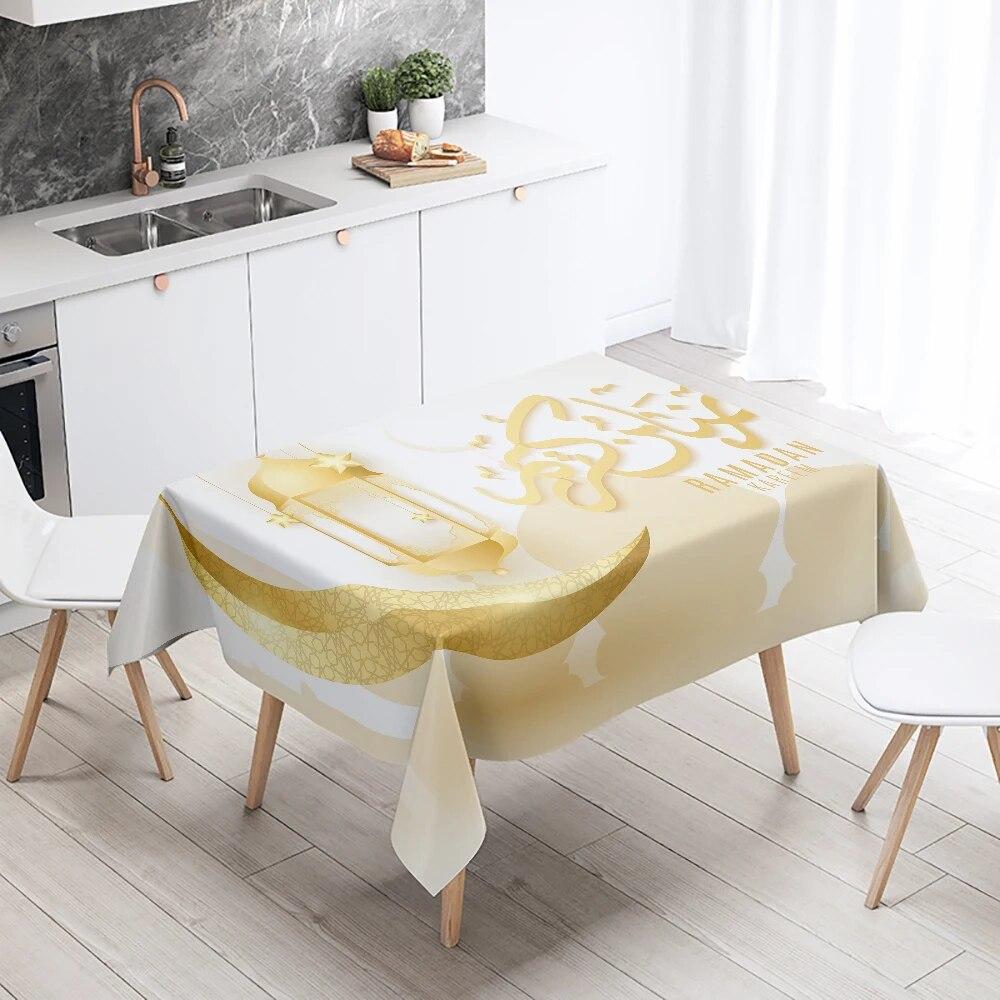 Ramadhan Mubarak Home Decor Tablecloth Islamic Muslim Mosque Ramadhan Karim Decorative Tablecloth Waterproof and Stain Resistant