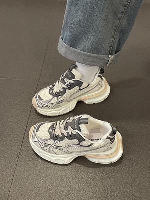 Trend Paris Daddy Shoes Women's Versatile 2025 Spring and Autumn New Mesh Breathable Thick-soled Casual Fried Street Sneakers