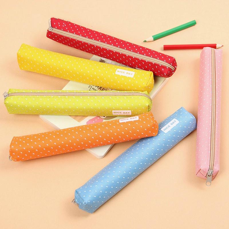 Small Fresh Canvas Zipper Pencil Cases Kawaii Dot Fashion for Women School Supplie