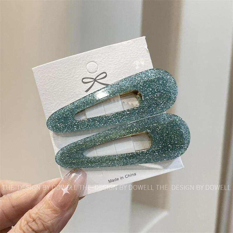 Fashionable Sweet And Fresh Acetate Hair Accessory For Women With Side Clips Shimmering Cyan