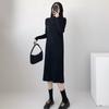 Women's Black High-Neck Petite Wool Knit Dress - 2025 New Autumn/Winter Collection