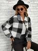 Plaid Pattern Button Front Teddy Coat All-match Long-sleeved Winter Warm Jacket Women's Clothing