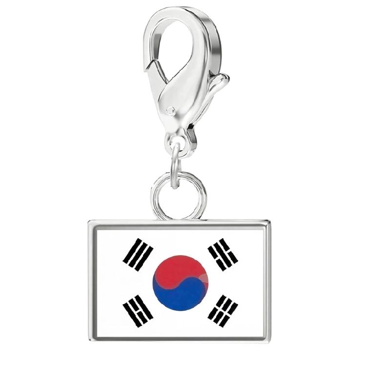 Stainless Steel Country Flag Bracelet Pendant Hand Chain Charm Travel Wristlet Keychain with Lobster Clasp and Small Profile