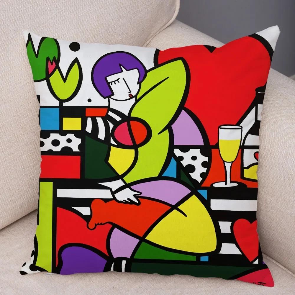 Geometric Cartoon Girl Decorative Pillowcase Living Room Office Ornaments Home Pillowcase