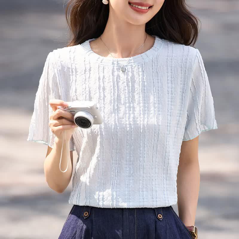 Women's Pleated Textured Short Sleeve T-Shirt