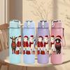 1PC Three Santa Reindeer Cartoon 750ml Color Plastic Sports Water Bottle Leakproof Flip Straw Lid Suitable for Sports Office Home Use