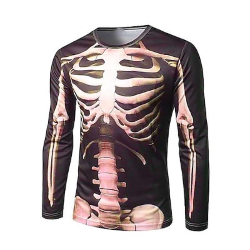 Men's T Shirt Tee Halloween Shirt Graphic Skeleton Crew Neck Clothing Apparel 3D Print Street Daily Holiday Vacation Going Out Long Sleeve