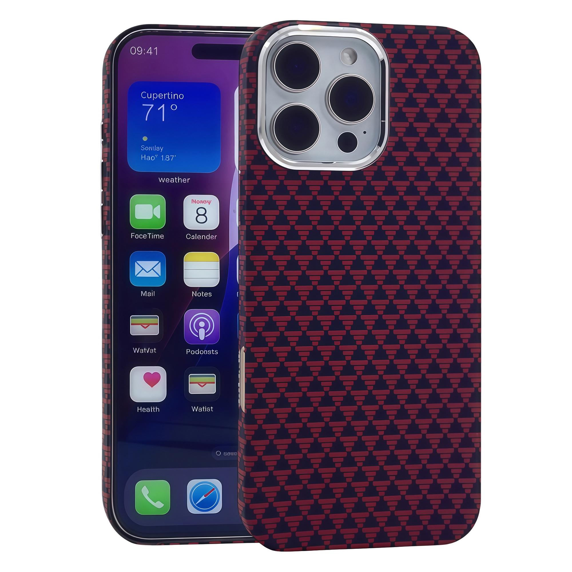 

For iPhone 16 Pro Max Case Compatible with MagSafe Carbon Fiber Texture Hard PC Phone Cover Red