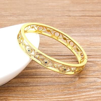 

Nidin New Arrival Luxury Stackable Statement Bangle for Women Wedding Cubic Zircon Crystal CZ Dubai Gold Plated Bracelets Gifts 56-58mm