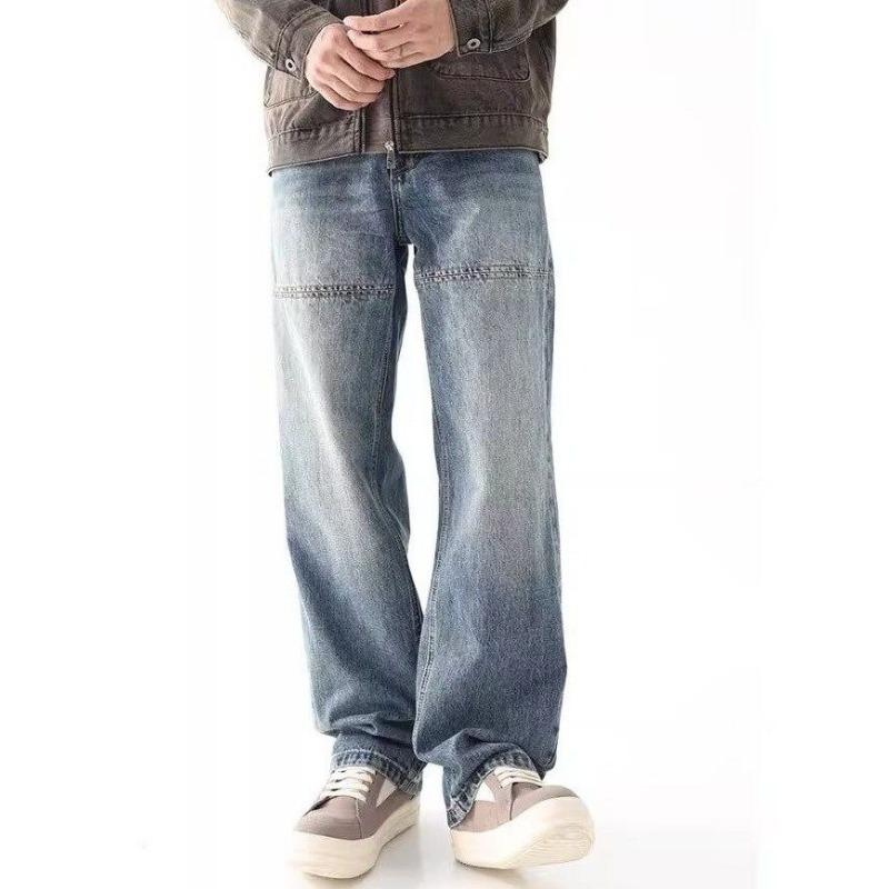 Men's Vintage Blue Wide Leg Jeans Loose Fit Straight Leg Casual Denim Trousers