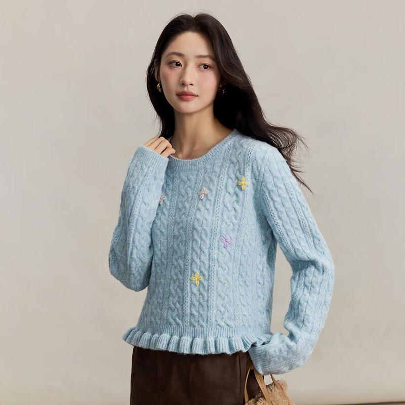 INMAN Women's Gentle Floral Cable Knit Pullover Sweater