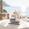 Wooden Paper Towel Holder, Universal Size Solid Wood Paper Towel Stand with Ocean Style Tropical Fish Sailboat Patterns for Kitchen Dining Table Decor